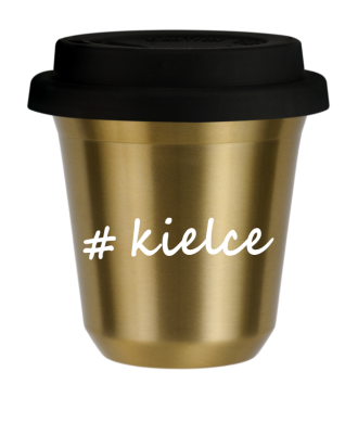 Kubek 150 ml ZŁOTY Kielce z pokrywką czarna
