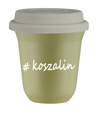 Kubek 150 ml PISTACJOWY Koszalin z pokrywką biala