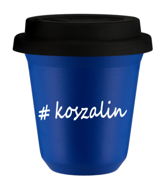 Kubek 150 ml NIEBIESKI Koszalin z pokrywką czarna