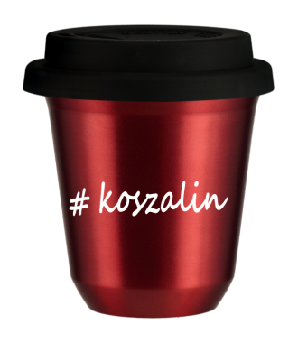 Kubek 80 ml CZERWONY METALIC Koszalin z pokrywką czarna