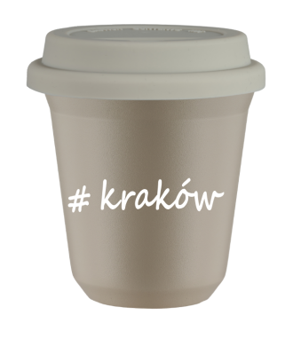 Kubek 150 ml BEŻOWY Kraków z pokrywką biala