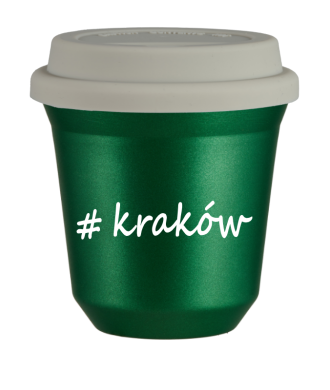 Kubek 150 ml ZIELONY METALIC Kraków z pokrywką biala