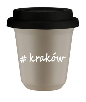 Kubek 150 ml BEŻOWY Kraków z pokrywką czarna