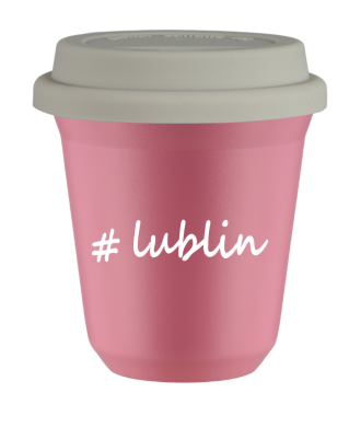Kubek 150 ml RÓŻOWY Lublin z pokrywką biala
