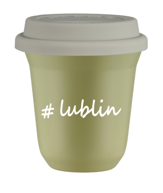 Kubek 80 ml PISTACJOWY Lublin z pokrywką biala
