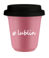 Kubek 240 ml RÓŻOWY Lublin z pokrywką czarna kubek termiczny na kawe | 75,00 zł