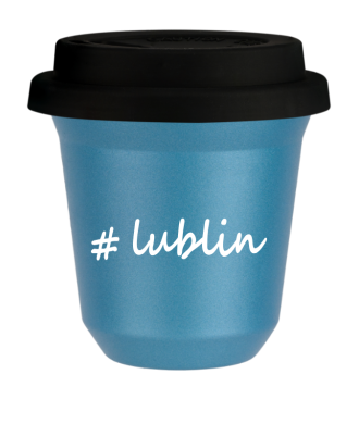Kubek 150 ml BŁĘKITNY METALIC Lublin z pokrywką czarna