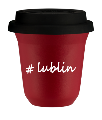 Kubek 80 ml CZERWONY Lublin z pokrywką czarna