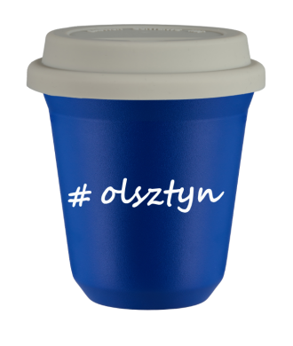 Kubek 240 ml NIEBIESKI Olsztyn z pokrywką biala