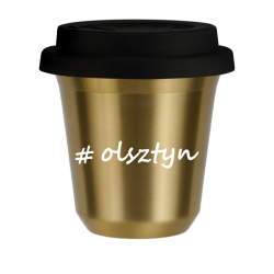 Cup 80 ml GOLD "Olsztyn", with black lid