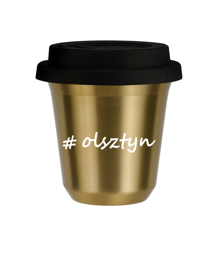 Cup 80 ml GOLD "Olsztyn", with black lid