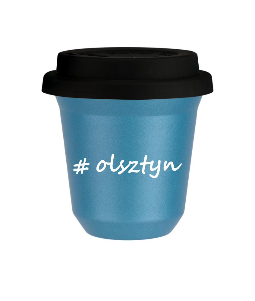 Cup 80 ml METALLIC LIGHT BLUE "Olsztyn", with black lid