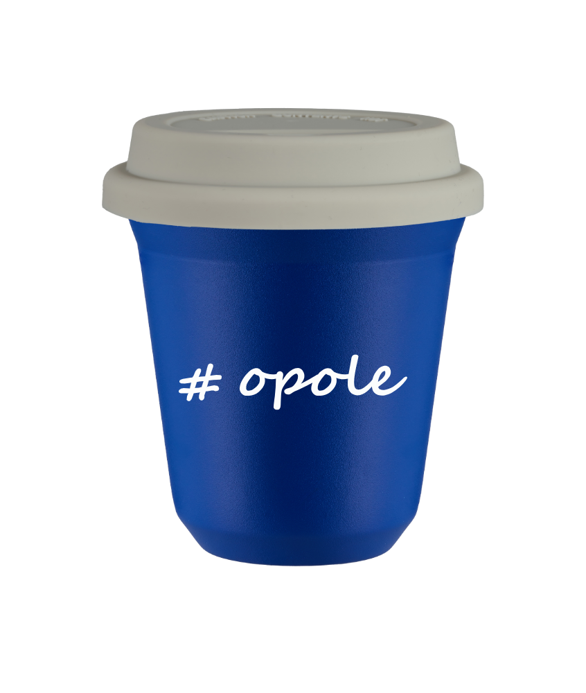 Cup 240 ml BLUE "Opole", with white lid