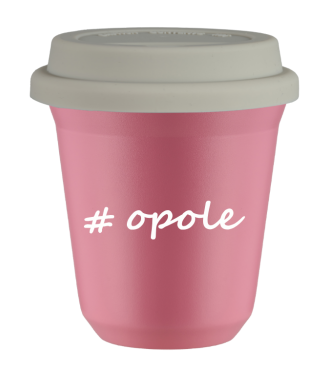Kubek 150 ml RÓŻOWY Opole z pokrywką biala