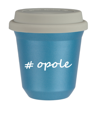 Kubek 240 ml BŁĘKITNY METALIC Opole z pokrywką biala