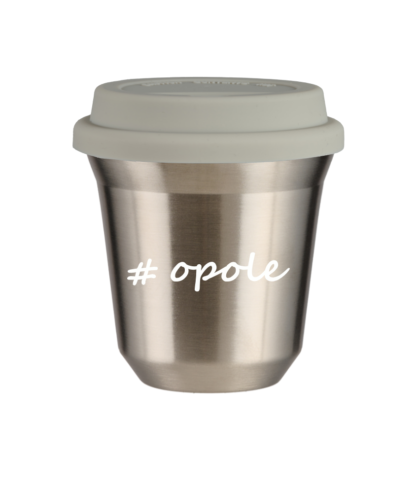 Cup 80 ml SILVER "Opole", with white lid