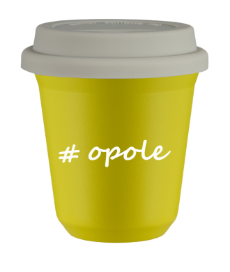 Kubek 150 ml ŻÓŁTY Opole z pokrywką biala