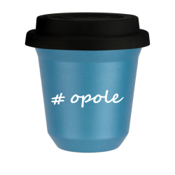 Cup 80 ml METALLIC LIGHT BLUE "Opole", with black lid