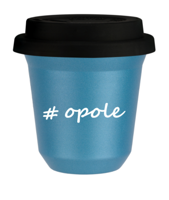 Kubek 240 ml BŁĘKITNY METALIC Opole z pokrywką czarna