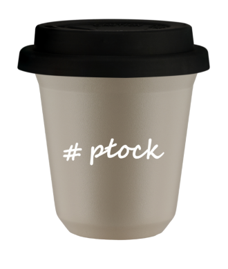 Kubek 240 ml BEŻOWY Płock z pokrywką czarna