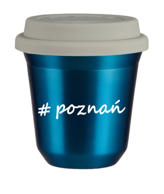 Kubek 80 ml NIEBIESKI METALIC Poznań z pokrywką biala