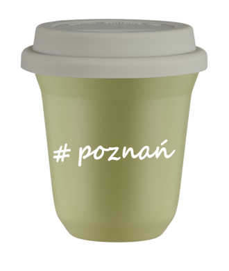Kubek 150 ml PISTACJOWY Poznań z pokrywką biala