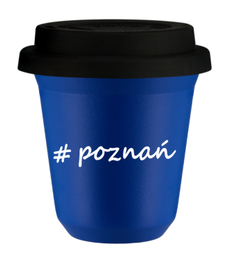 Kubek 150 ml NIEBIESKI Poznań z pokrywką czarna