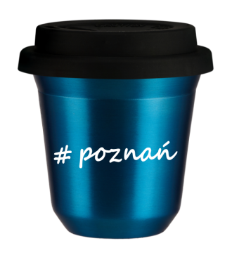 Kubek 80 ml NIEBIESKI METALIC Poznań z pokrywką czarna