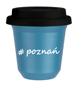 Kubek 80 ml BŁĘKITNY METALIC Poznań z pokrywką czarna