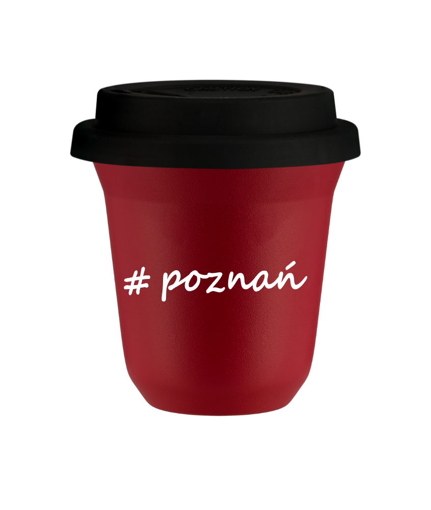 Kubek 240 ml CZERWONY Poznań z pokrywką czarna kubek termiczny na kawe | 75,00 zł