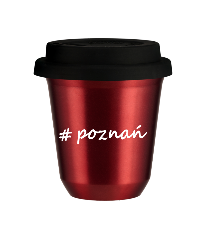 Kubek 240 ml CZERWONY METALIC Poznań z pokrywką czarna kubek termiczny na kawe | 75,00 zł