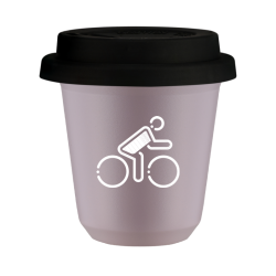 Cup 80 ml LAVENDER "Cyclist in British colors (white)", with black lid