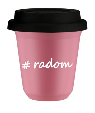Kubek 240 ml RÓŻOWY Radom z pokrywką czarna