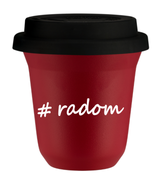 Kubek 80 ml CZERWONY Radom z pokrywką czarna