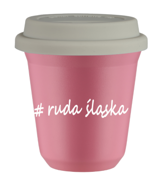 Kubek 150 ml RÓŻOWY Ruda Śląska z pokrywką biala