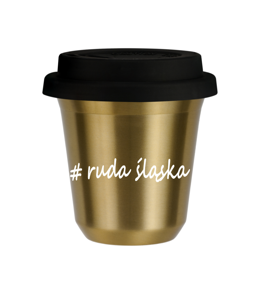 Kubek 150 ml ZŁOTY Ruda Śląska z pokrywką czarna kubek termiczny na kawe | 70,00 zł Kubek 150 ml ZŁOTY Ruda Śląska z pokrywką czarna kubek termiczny na kawe | 70,00 zł