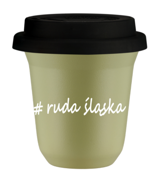 Kubek 80 ml PISTACJOWY Ruda Śląska z pokrywką czarna