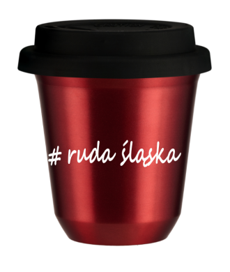 Kubek 80 ml CZERWONY METALIC Ruda Śląska z pokrywką czarna