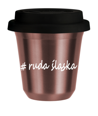 Kubek 240 ml RÓŻOWE ZŁOTO Ruda Śląska z pokrywką czarna