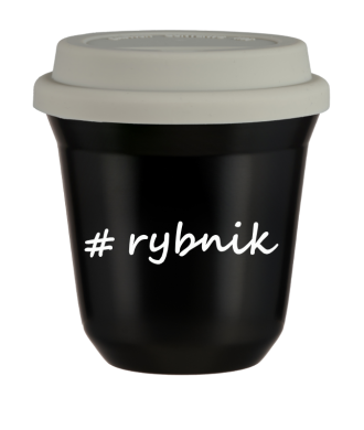 Kubek 240 ml CZARNY Rybnik z pokrywką biala
