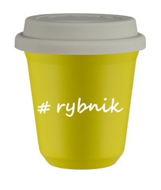 Kubek 150 ml ŻÓŁTY Rybnik z pokrywką biala