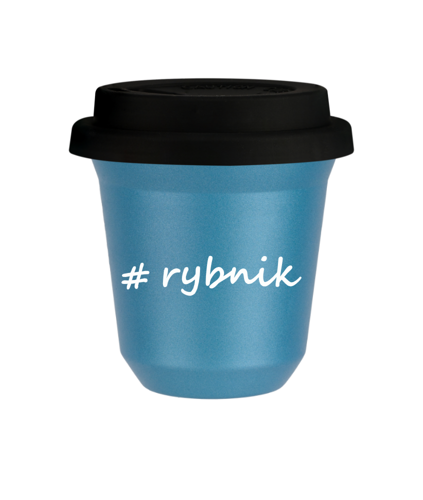 Kubek 240 ml BŁĘKITNY METALIC Rybnik z pokrywką czarna kubek termiczny na kawe | 75,00 zł