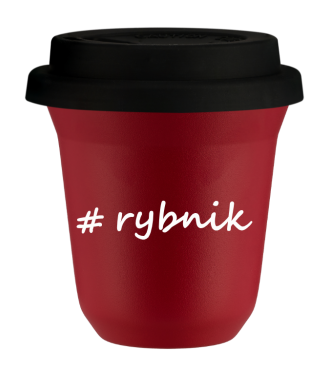 Kubek 150 ml CZERWONY Rybnik z pokrywką czarna