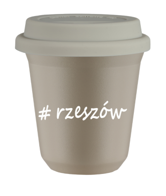 Kubek 240 ml BEŻOWY Rzeszów z pokrywką biala