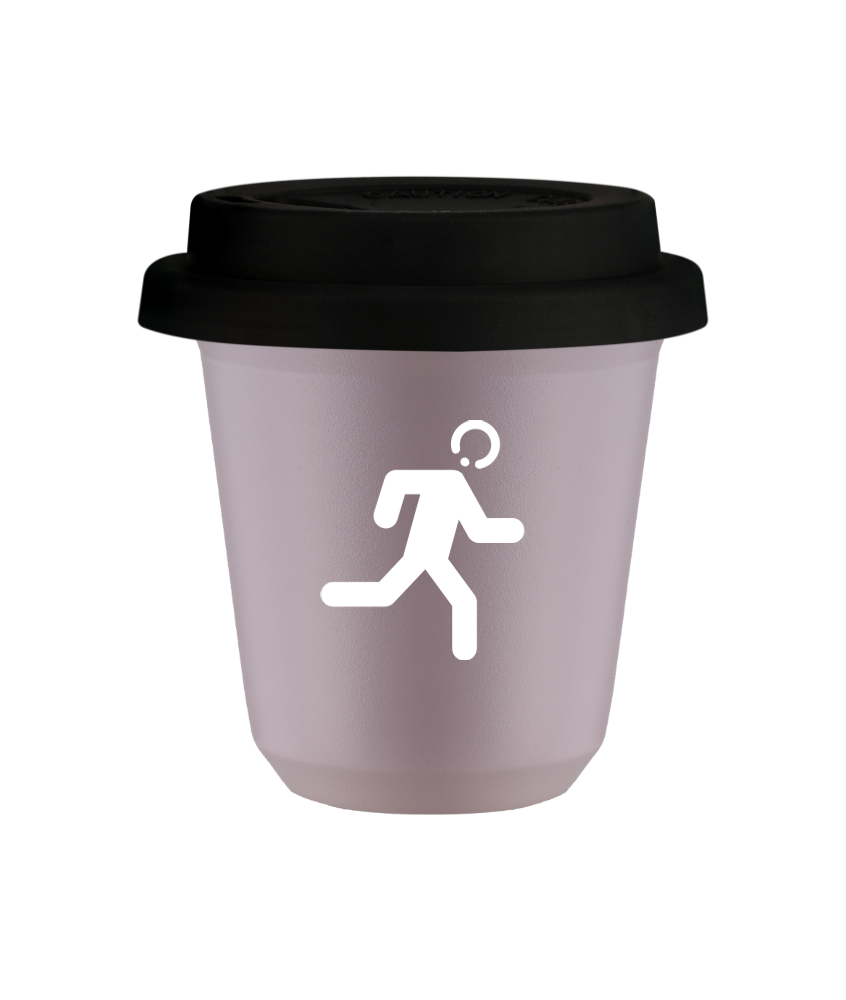 Cup 80 ml LAVENDER "Runner (white)", with black lid