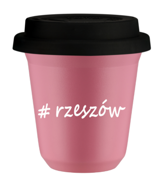 Kubek 240 ml RÓŻOWY Rzeszów z pokrywką czarna