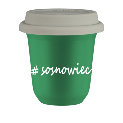 Cup 240 ml GREEN "Sosnowiec", with white lid