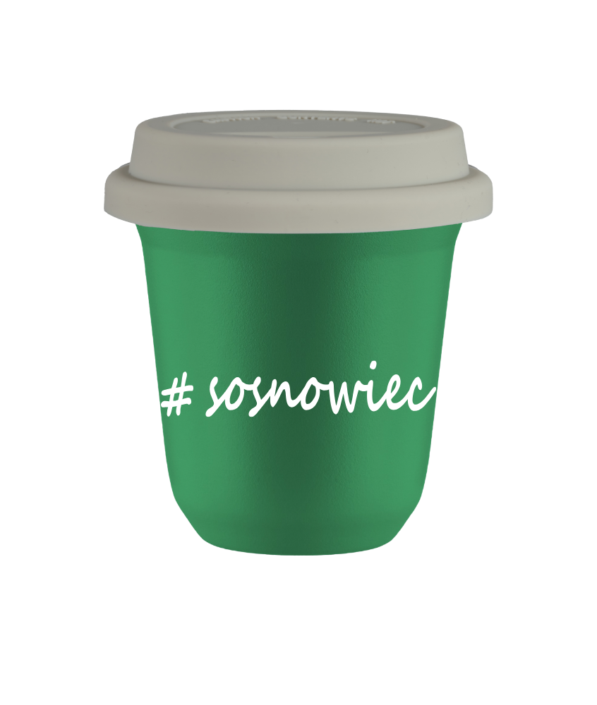 Cup 240 ml GREEN "Sosnowiec", with white lid