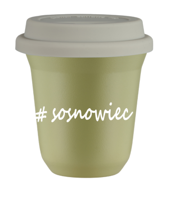 Kubek 150 ml PISTACJOWY Sosnowiec z pokrywką biala