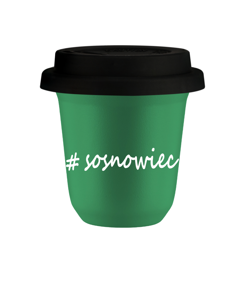 Cup 150 ml GREEN "Sosnowiec", with black lid